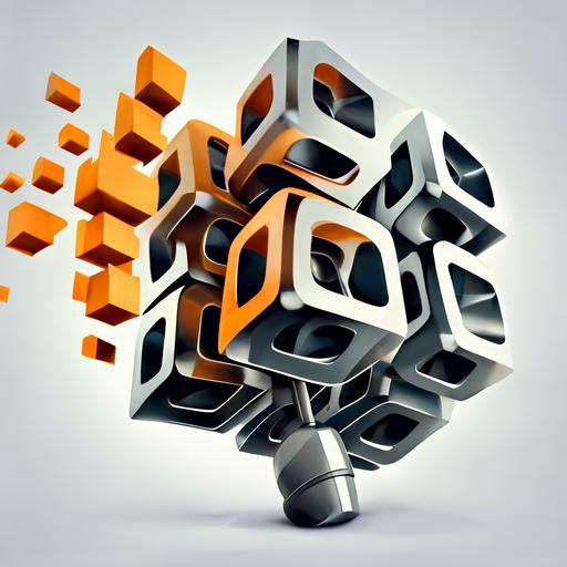 clean, 3d, cubes linked together by microphones, abstract , vector logo