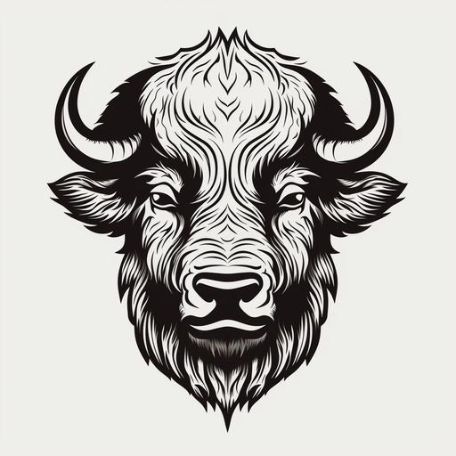 clean black line with clean white background simple thick line no shading wood cut style of front facing friendly bison head cartoon style very low detail --v 5.0