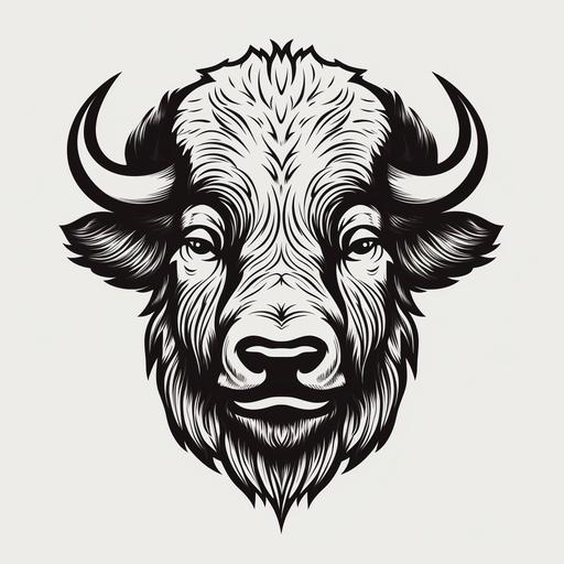 clean black line with clean white background simple thick line no shading wood cut style of front facing friendly bison head cartoon style very low detail --v 5.0