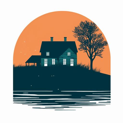 clean vector, one color, orange teal silhouette of a new england hideaway simple logo hr 8k --s 750 --v 5.0 --q 0.5
