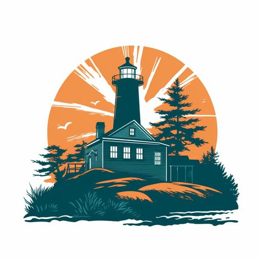 clean vector, one color, orange teal silhouette of a new england hideaway simple logo hr 8k --s 750 --v 5.0 --q 0.5