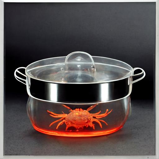 clear cup plastic wrap saucepan and lid (small, non aluminum) spoon stovetop burner water crab rave  --uplight