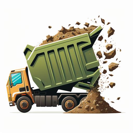clip art style dump truck in the process of dumping waste from a bin into the back with its arm, white background --v 4 --uplight