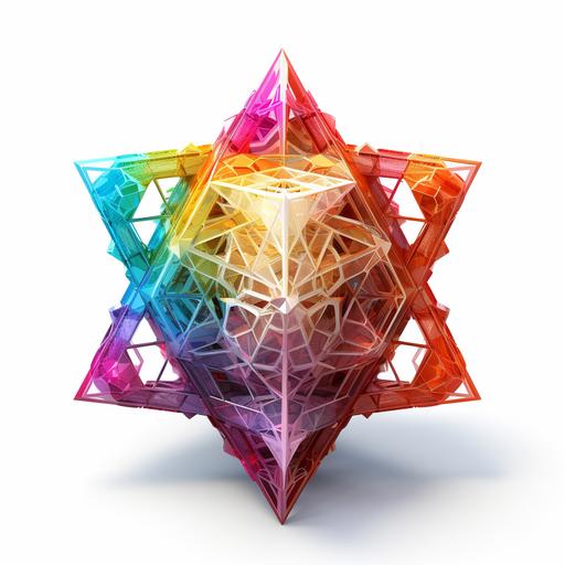 clipart of 3D merkaba, sacred geometry, intricate details, vibrant chakra colors, on white background