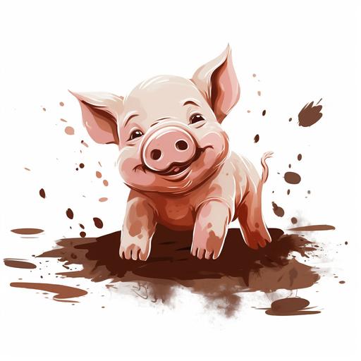 clipart, pig playing in a mud puddle, white background, add a sense of liveliness to the scene