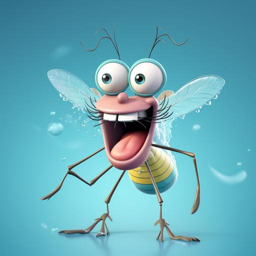 close up a happy mosquito using deodorant, cartoon style, funny, ultra detailed