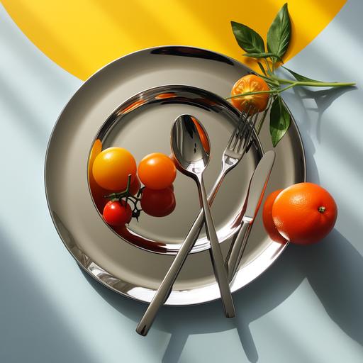 close-up food photography, food art, pop art, minimalism, silver plate. aesthetic