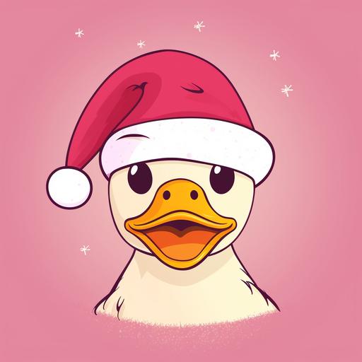close up of a cartoon duck with santa hat, pink background --v 5.0