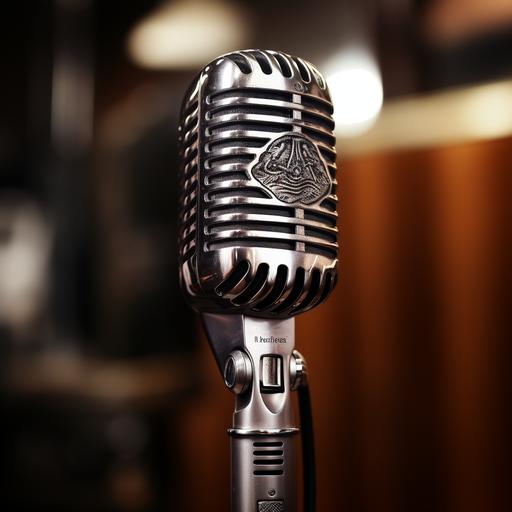 close up of a small old fashioned microphone in the style of a tattoo.