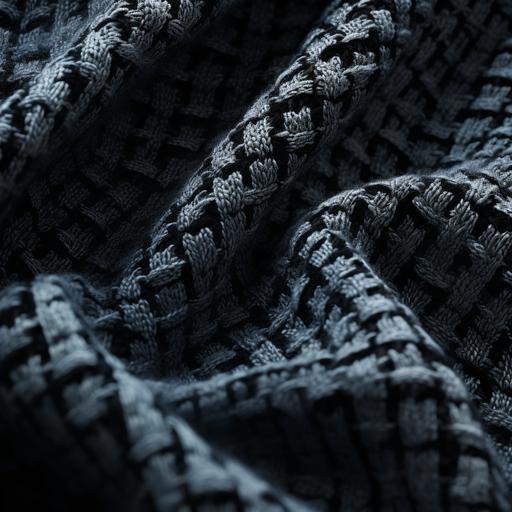 close up, realistic render, close up detail of dark checked cloth, in the style of raw texture, lomography lady grey., luxurious fabrics, carpetpunk, mottled, simple, knitted and crocheted