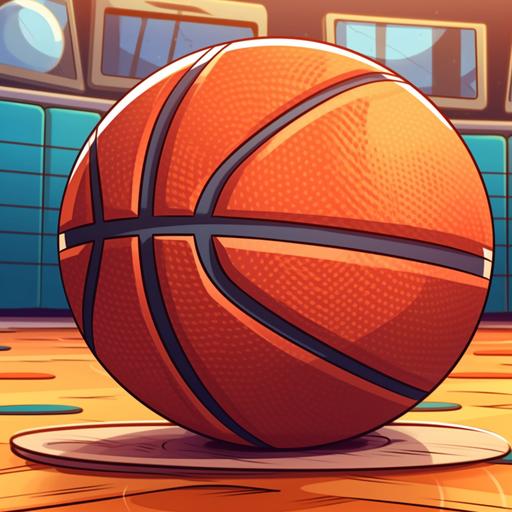 closeup of a basketball on a basketball court, cartoon style