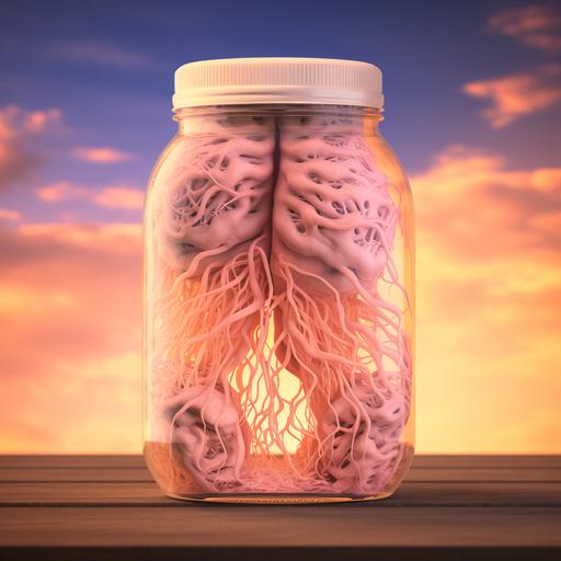 cloudy jar of kombucha tea with a zoomed out crossover image of enteric nervous system