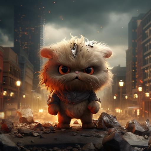 clueless angry cute poddle, rabbies, scary and dramatic lighting, city background, detailed expression,