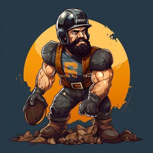 coal miner , with football helmet, playing American football, cartoon style