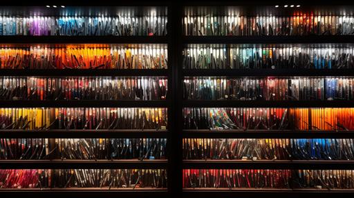 collection of thousands of pens in acrylic transparent drawers --ar 16:9