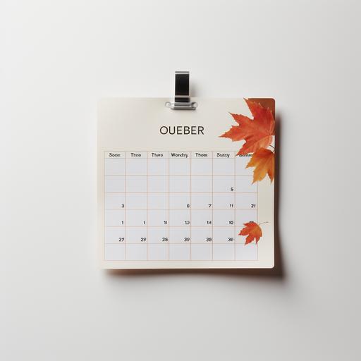 a calendar, on white wall, pinned, page on octobre, very realistic picture
