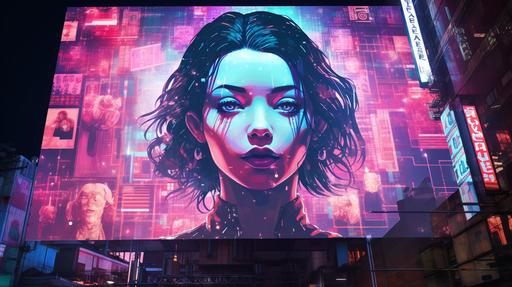 color photo of virtual billboards adding to the city's cyberpunk vibes, anime style by Josan Gonzalez The photo transports us into a cyberpunk world where virtual billboards reign supreme, infusing the city with a pulsating energy. Inspired by the incredible anime style of Josan Gonzalez, these billboards become an integral part of the urban landscape, contributing to the overall cyberpunk aesthetic. The virtual billboards, displayed in all their glory, cast a mesmerizing glow upon the city streets. Their vibrant colors and dynamic displays create a sense of constant motion and technological immersion. Each billboard showcases captivating visuals, ranging from advertisements to holographic scenes, capturing the essence of the cyberpunk realm. As we gaze at the photo, we witness the convergence of technology and artistry. The billboards interact seamlessly with the cityscape, casting vibrant reflections on the surrounding surfaces. This fusion of virtual and physical elements heightens the cyberpunk vibes, immersing us in a world where advanced technologies coexist with the urban landscape. The photo invites us to explore the limitless possibilities of a cyberpunk universe, where virtual billboards serve as gateways to an electrifying future. Under the anime-inspired style of Josan Gonzalez, the photo becomes a captivating visual representation of the cyberpunk genre. --c 10 --ar 16:9