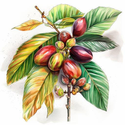 colored pencel sketch of a date nut tree leaves tropical colors --v 5