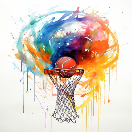 colorful Basketball Hoop, watercolor, Clipart, white background, high-resolution,