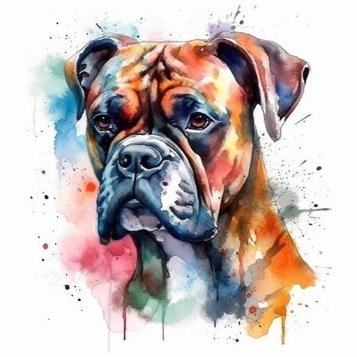 colorful attractive watercolor drawing of a Boxer --v 5 --s 750