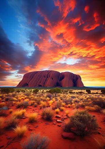 colorful ayers rock landscape, i can't believe how good this looks, amazing beauty, awe inspiring, gorgeous, jawdropping beauty, outstanding, wonderful, awesome, incredibly beautiful, super stunning --ar 15:21