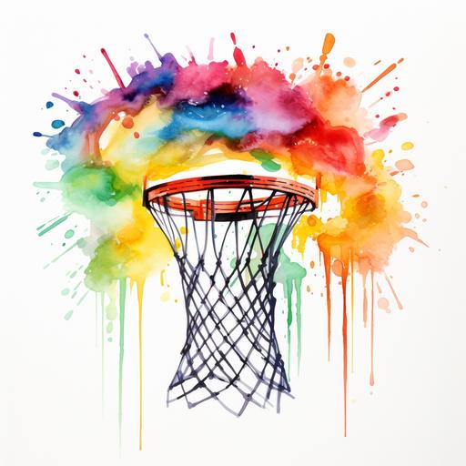 colorful boom Basketball Hoop, watercolor, Clipart, white background, high-resolution,