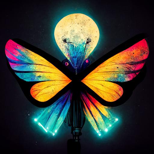 colorful butterfly, electric bolts, stars, galaxy, dove flying, v, lights
