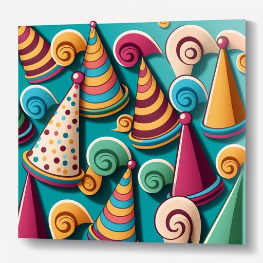 colorful cartoon style birthday party hats and blowers tile