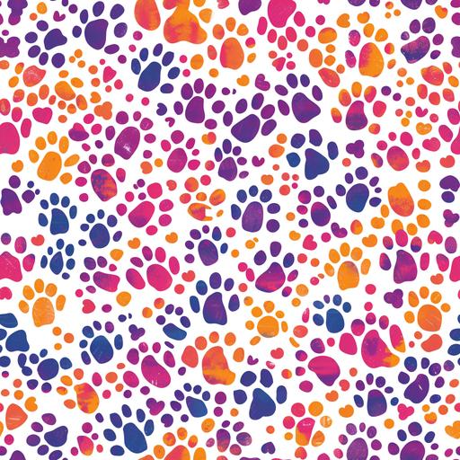 colorful dog paw prints on a white background, in the style of vibrant murals, flickr, free-associative, grid-based, wallpaper, abstract cats, subdued pointillism, seamless pattern, --s 250 --tile --v 6.0