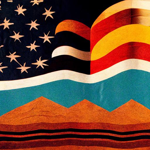 colorful grand canyon american flag flying 70s poster stylized