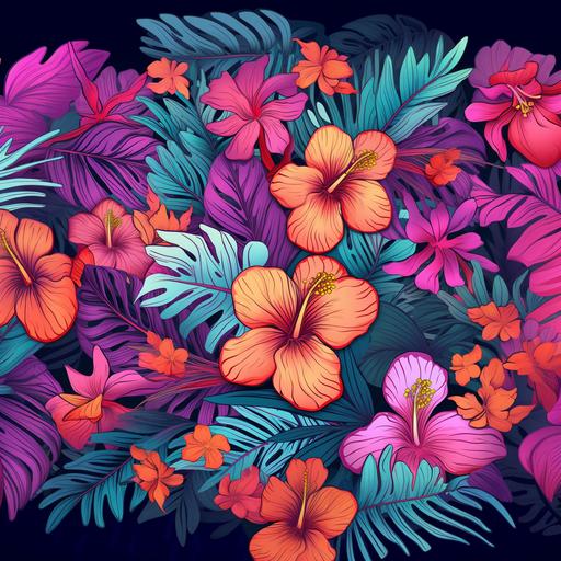 colorful pattern design with hawaiian pink flowers