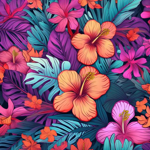 colorful pattern design with hawaiian pink flowers