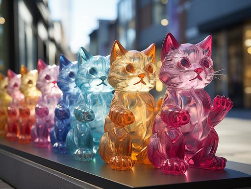 colorful poltergeist cats, shaped candy, displayed in a store window --ar 16:12 --s 750
