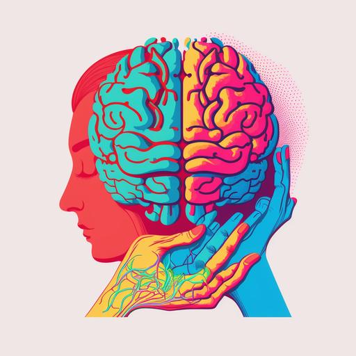 colorful vector drawing of healing female hands massaging a calm human brain