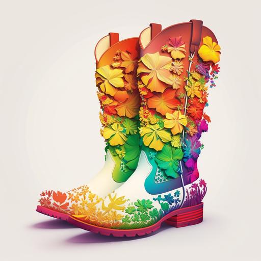colorful, vector, white background, rainbow cowboy boots filled with flowers