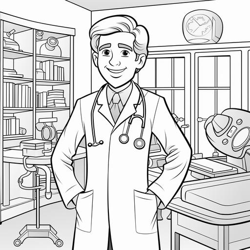 coloring book doctor in the hospital cartoon style simply