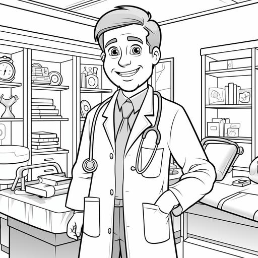 coloring book doctor in the hospital cartoon style simply