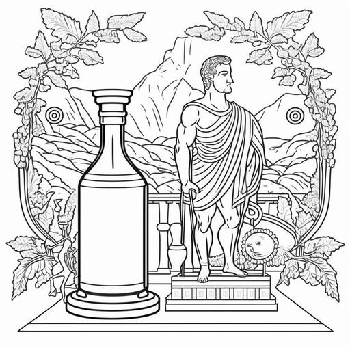 coloring book for kids, ancient greek wine, cartoon style, black and white, thick lines, low details, no shading-- ar 9:11