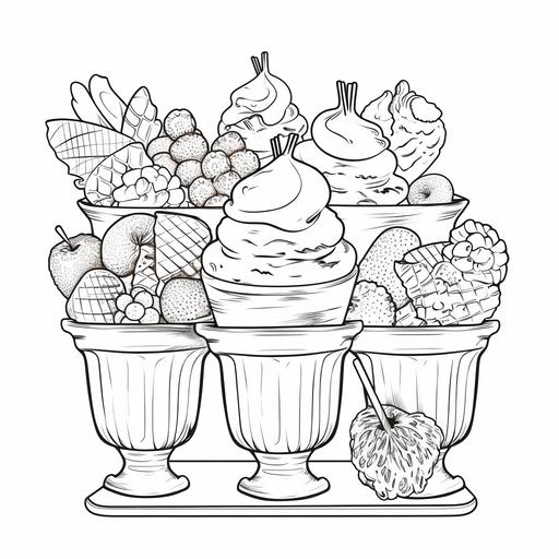 coloring book for kids black and white Artisanal Gelato: Ice cream in a display with a variety of flavors, from classic to exotic.