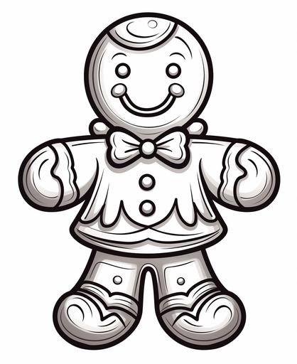 coloring book for kids, gingerbread man fresh out the oven, cartoon style, thick lines, low detail, no shading --ar 9:11