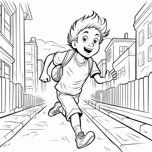 coloring book illustration thick line cartoon running away