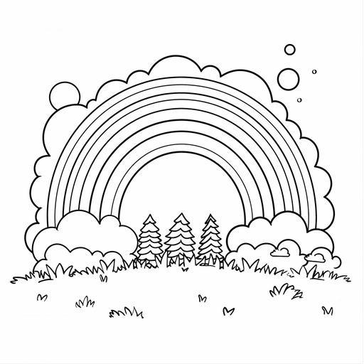 coloring book page for a child of an adorable, full rainbow with 7 stripes, no color, simple line drawing, no shading v6.0 ar17:22
