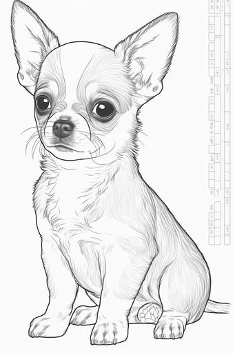 coloring book page for kids. happy baby chihuahua cute puppy. cartoon style. white background. clean art line. fine art line --ar 2:3