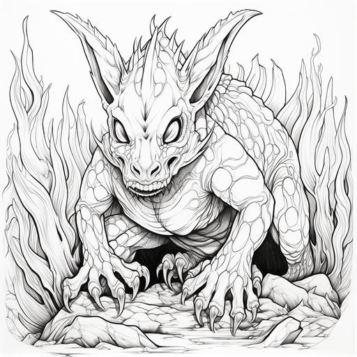 coloring page, black and white, thick lines, no shading, cryptids, chupacabra