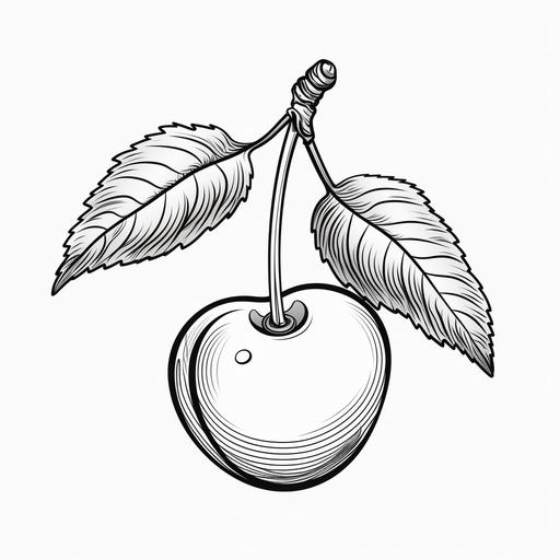 coloring page, cartoon style, a cherry sticker, thick lines, black and white, on shading