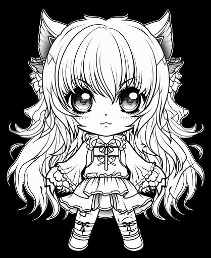 coloring page, chibi gothic werewolf, Anime style, thick lines, low detail, no shading, --ar 9:11 --v 5
