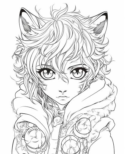 coloring page, chibi gothic werewolf, Anime style, thick lines, low detail, no shading, --ar 9:11 --v 5