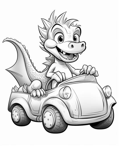 coloring page cute dragon driving a car --ar 9:11