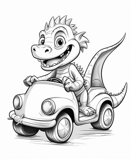 coloring page cute dragon driving a car --ar 9:11