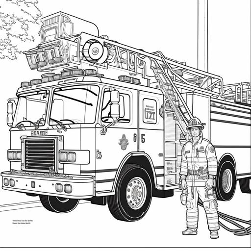 coloring page firefighter ladder truck